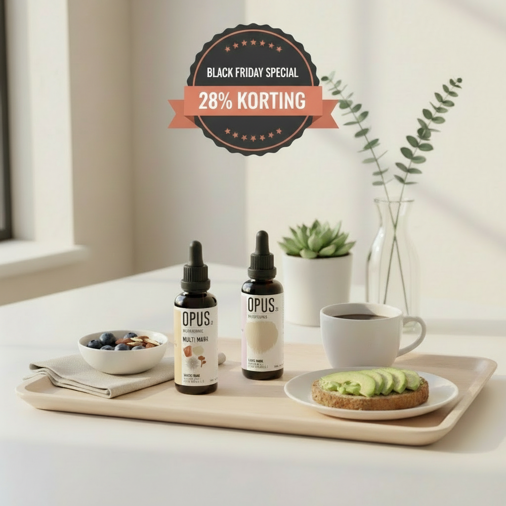 Opus Mushrooms lifestyle image with centered Black Friday badge